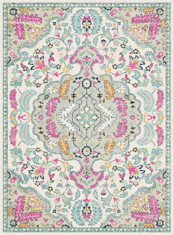 שטיח מלבני בסגנון עתיק בצבעי פסטל עדינים