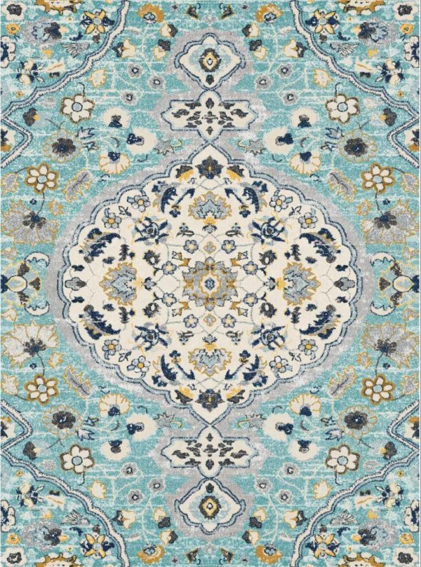 שטיח מלבני בגווני כחול ותכלת