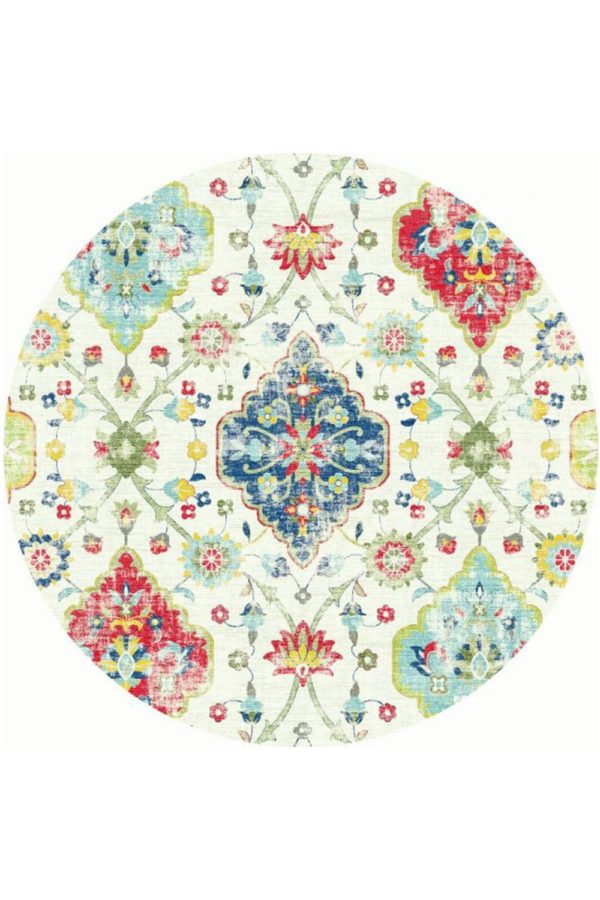 שטיח עגול בסגנון עתיק בצבעי פסטל עדינים
