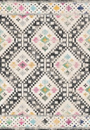 שטיח מלבני בדוגמאות אתניות וגיאומטריות
