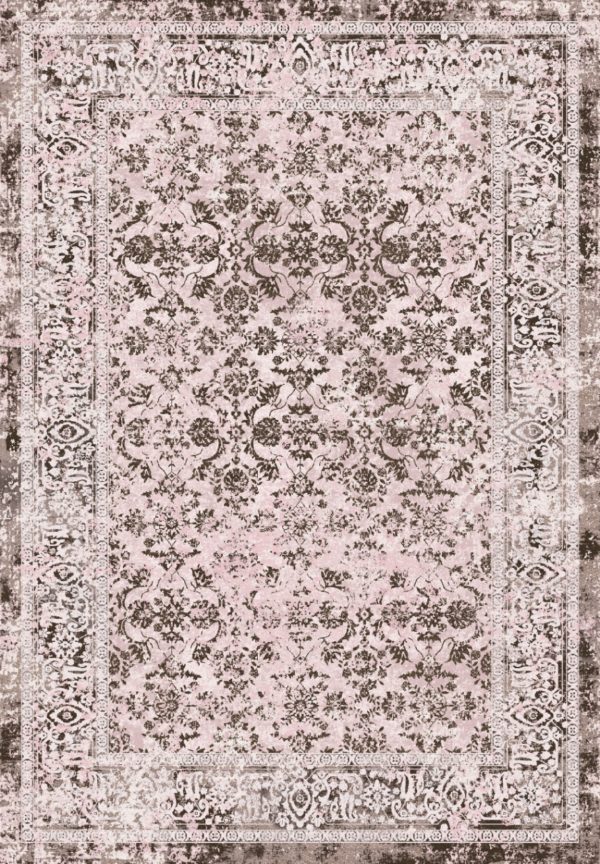 שטיח מלבני במראה עתיק בצבעי ורוד עתיק ואפורים