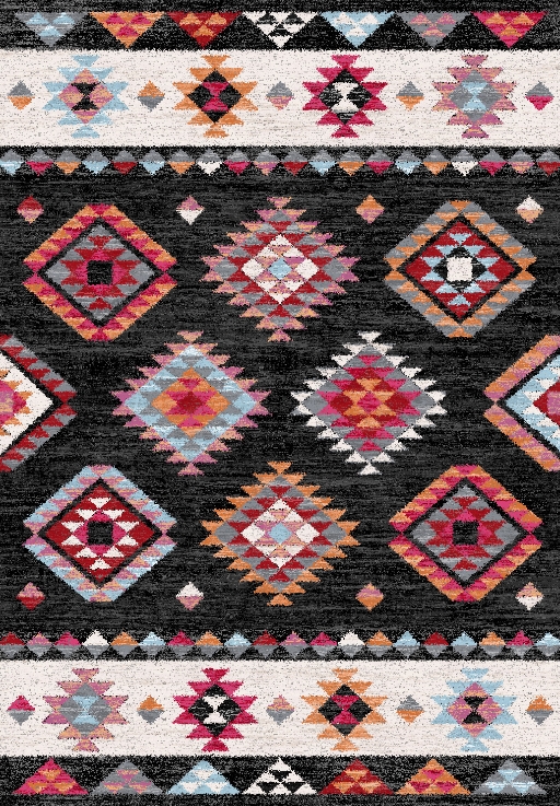 שטיח מלבני בצבעים חזקים עם דוגמאות גיאומטריות