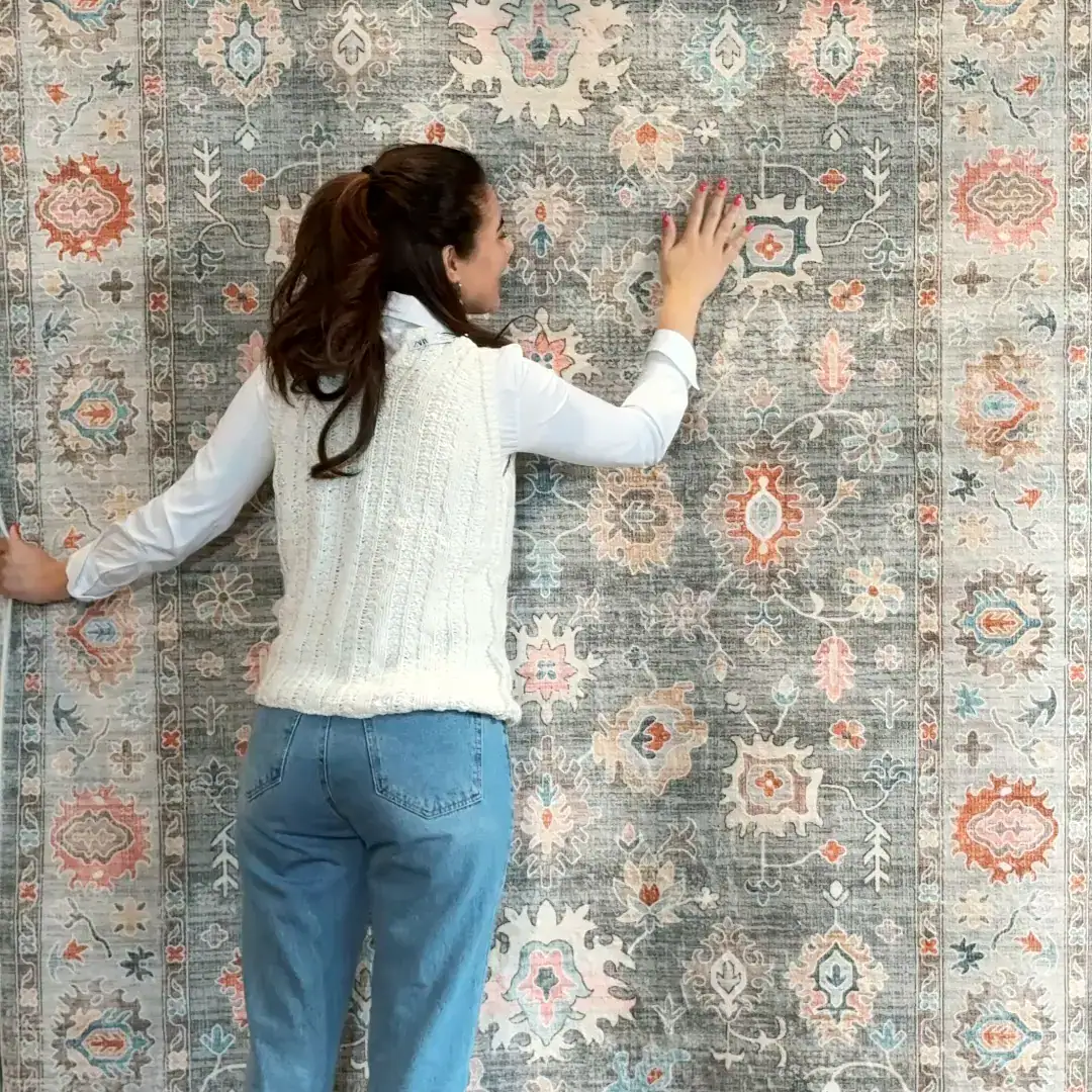 שטיח מלבני בסגנון עתיק בצבעי פסטל עדינים | שטיח כביס